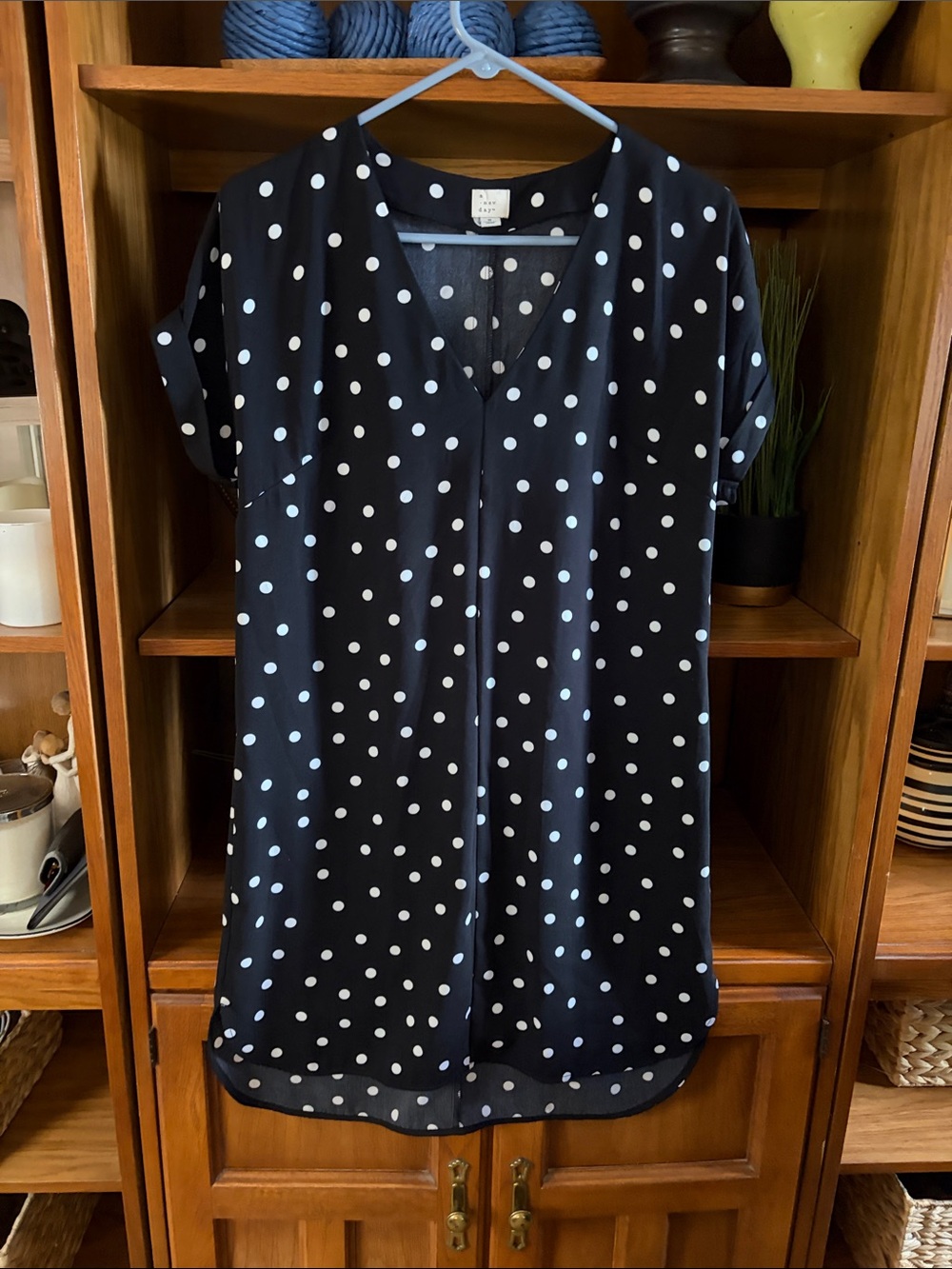 a new day Black and White Polka Dot V-Neck Dresd